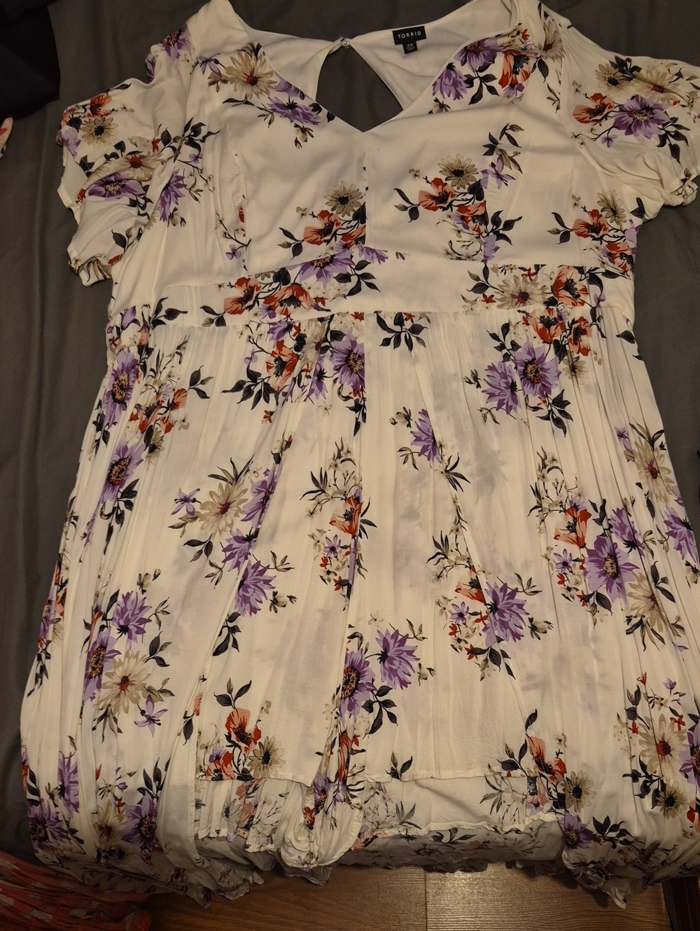 torrid White Floral Tunic Dress with Purple & Orange Blooms